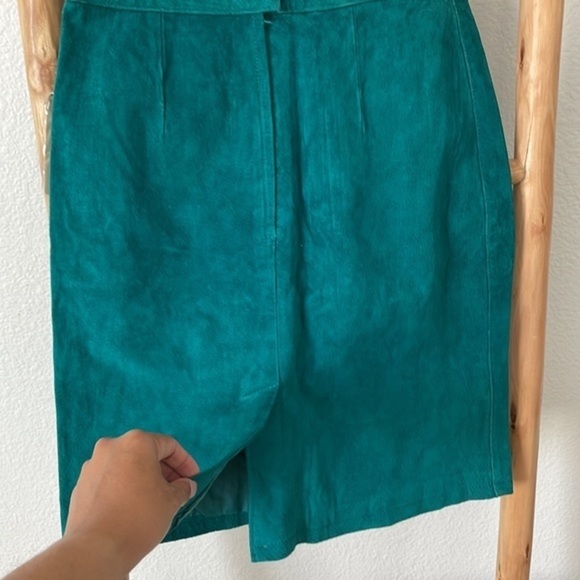 NWT Vintage 100% Leather Global Identity Teal Blue Skirt - Picture 6 of 10